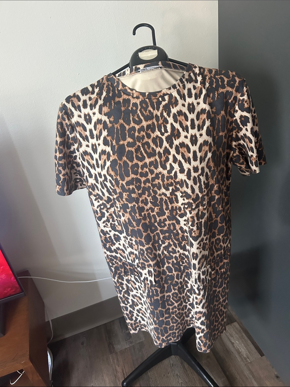 Zara Leopard Print Shift Dress - Brown, Black & Cream